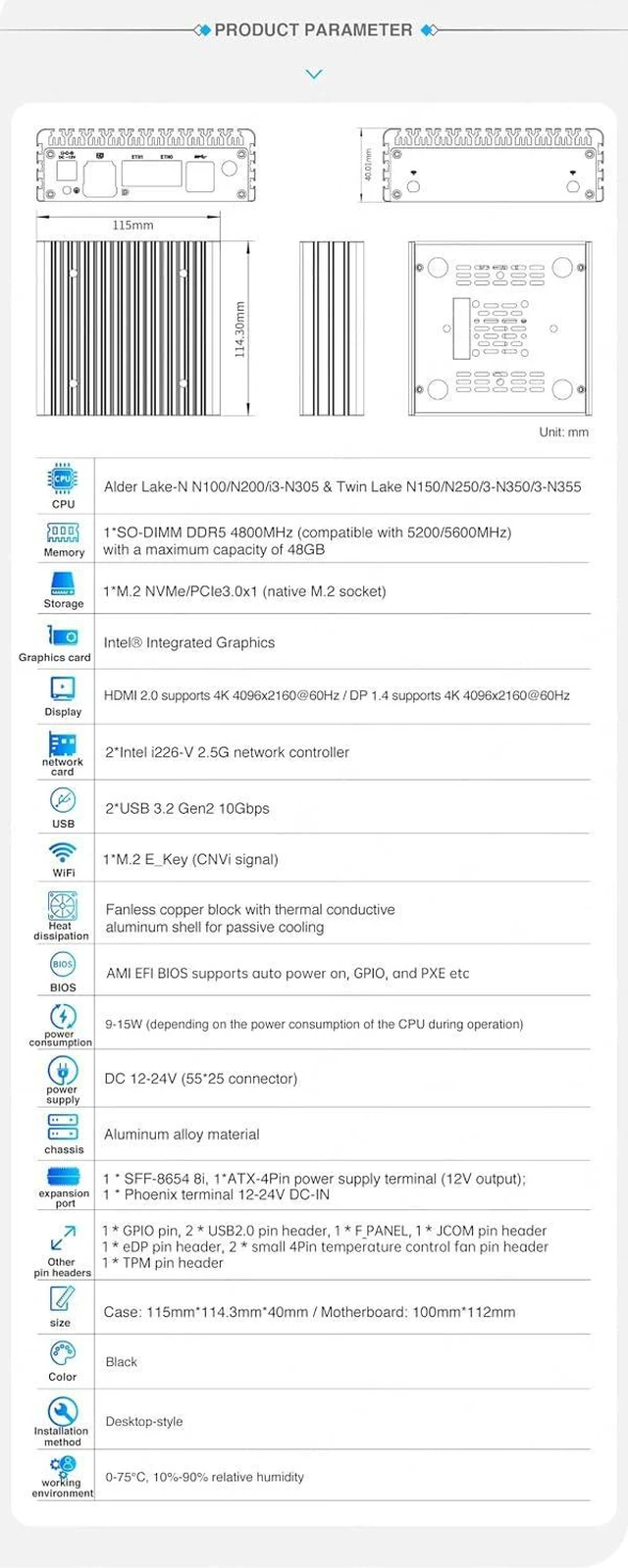 Alt view image 5 of 6 - Firewall Appliance Mini PC,N150 with 2xInteli226,DDR5 MAX 48G, WiFi6,2USB3.2(10Gbps),SFF-8654(8i) Support 6SATA+2M.2, 6M.2 Adapter Board,Router for Home/Business Desktop Computer,8G/128G