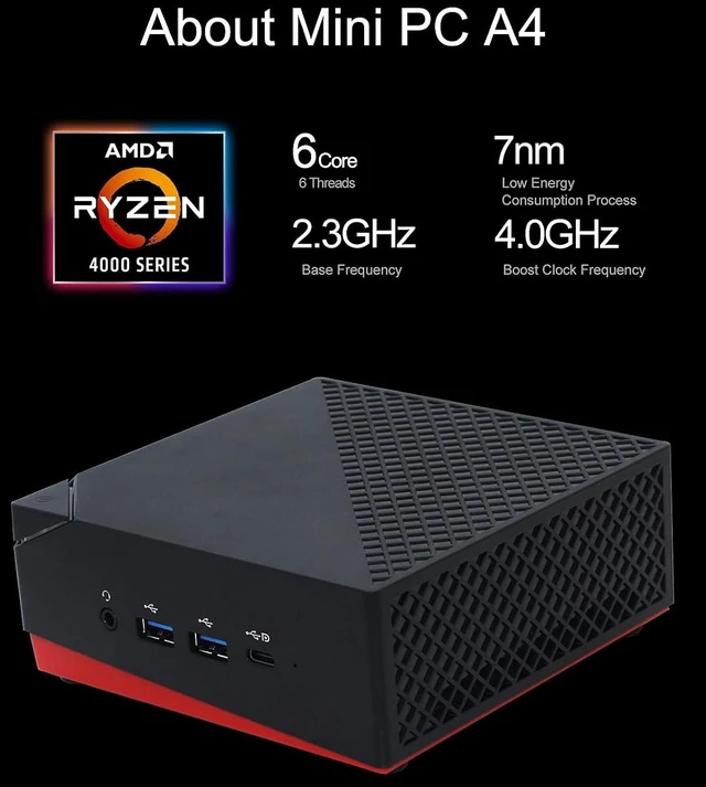 Alt view image 2 of 7 - Mini PC AMD Ryzen 5 4500U, Small Desk Computer Windows 10 Pro Installed, DDR4 RAM, M.2 NVME SSD, HD/DP/Type-C 3x4K@60Hz Display, Gaming Mini PC (8GB DDR4 RAM, 512GB NVME SSDAC WiFi)