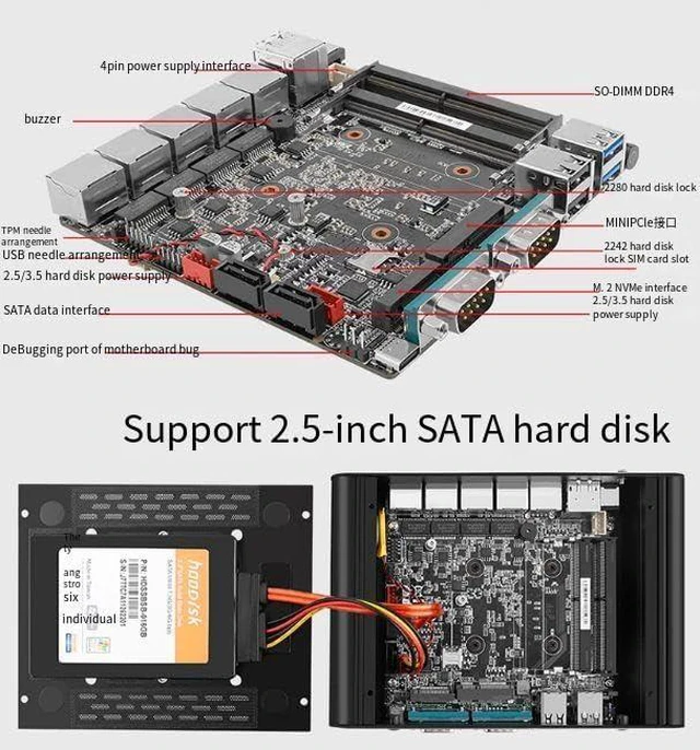 Alt view image 4 of 7 - Fanless Mini PC with 5 * I226-V 2.5G LANs,Celeron J6413,NO RAM NO SSD