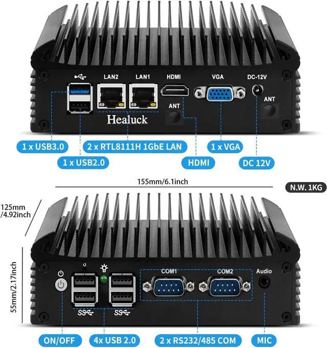 Alt view image 4 of 7 - Industrial Fanless Mini PC N2840, DDR3 8G RAM 512G SSD | 2x RTL8111H RJ45 Lan, 2x DB9 RS232/485 COM, 6USB, HD+VGA Dual Dispaly, MIC, 24/7 Reliable Operation