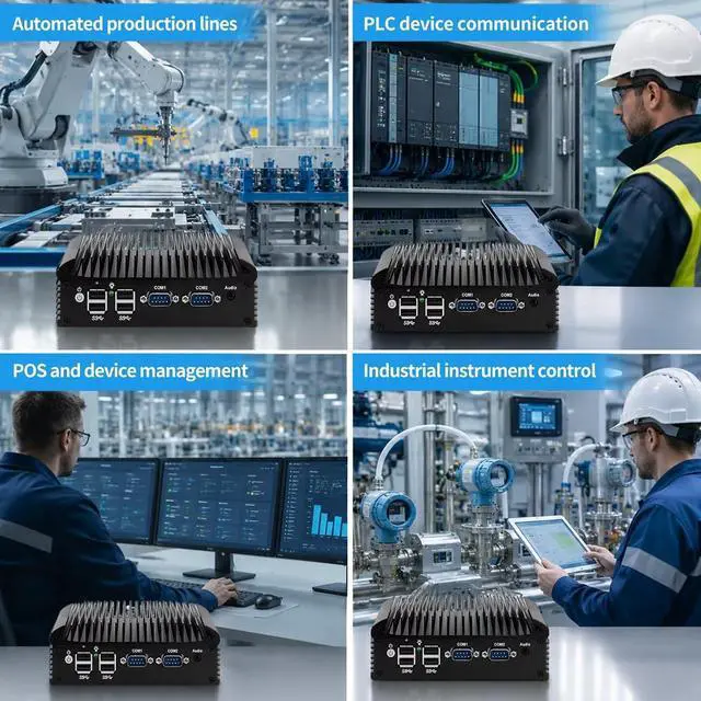 Alt view image 3 of 7 - Industrial Fanless Mini PC N2840, DDR3 8G RAM 512G SSD | 2x RTL8111H RJ45 Lan, 2x DB9 RS232/485 COM, 6USB, HD+VGA Dual Dispaly, MIC, 24/7 Reliable Operation