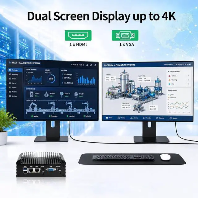 Alt view image 6 of 7 - Industrial Fanless Mini PC N2840, DDR3 8G RAM 512G SSD | 2x RTL8111H RJ45 Lan, 2x DB9 RS232/485 COM, 6USB, HD+VGA Dual Dispaly, MIC, 24/7 Reliable Operation