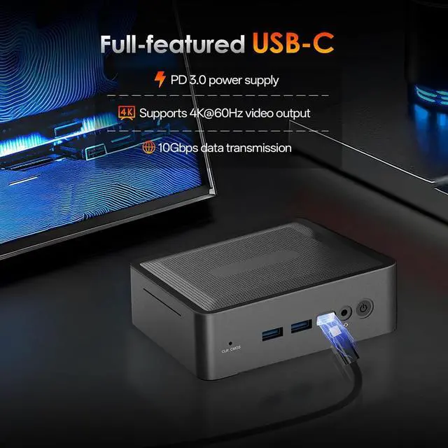 Alt view image 4 of 7 - Wisoqu Mini PC, Ryzen 7 5825U 8 Core 16 Threads Up to 4.5GHz, WiFi 6 5.2, Dual 4K Type C Triple Display, with Radeon RX Vega 8 Graphics (US Plug)