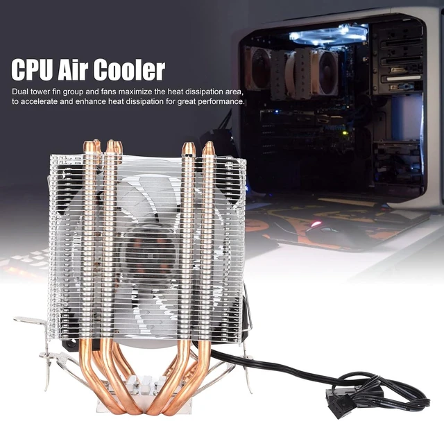 Alt view image 3 of 7 - CPU Air Cooler CPU Cooling Fan Processor Cooler Heatsink Dual Tower 4 Heatpipes Silent PWM Fan 135mm Design with LED Light for 1150 1151 1155 1156 775 1366