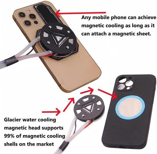 Alt view image 2 of 7 - Water Cooling Phone Cooler for Gaming, Water Cooling Head and Cooling Fan, Intelligent Temperature Control, Efficient Heat Dissipation Performance, Wide Compatibility