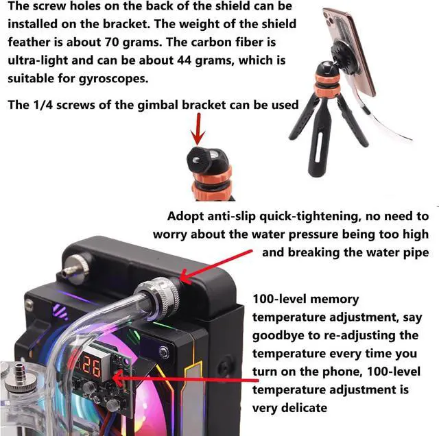 Alt view image 3 of 7 - Water Cooling Phone Cooler for Gaming, Water Cooling Head and Cooling Fan, Intelligent Temperature Control, Efficient Heat Dissipation Performance, Wide Compatibility