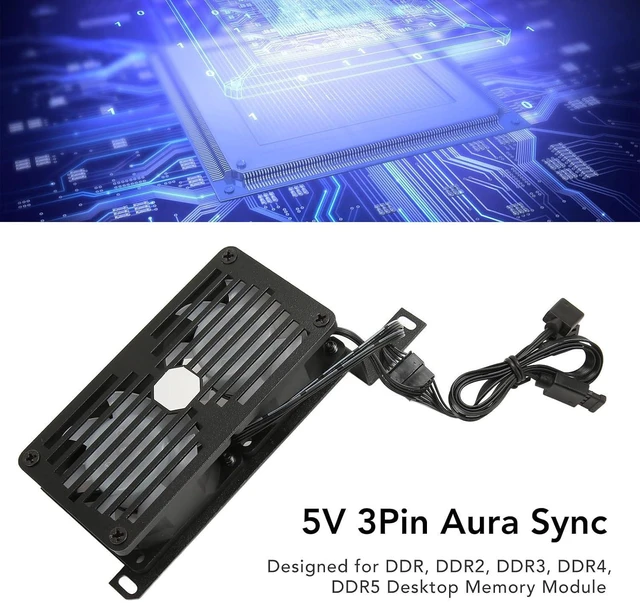 Alt view image 2 of 7 - Double 6025PWM Memory Cooling Fan, 1000 3000RPM, 5V 3Pin Aura Sync ARGB, Metal and ABS Material, for DDR DDR2 DDR3 DDR4 DDR5 Desktop Memory Modules, Efficient Heat Dissipation (Black)