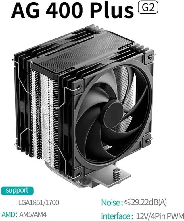 Alt view image 2 of 7 - DEEPCOOL AG400 4 Heat Pipes Dual Fan CPU Air-Cooling Radiator 2000RPM Desktop Cooling Fan Compatible for Intel LGA1700 1200 115X AMD AM4(AG400PLUS G2)