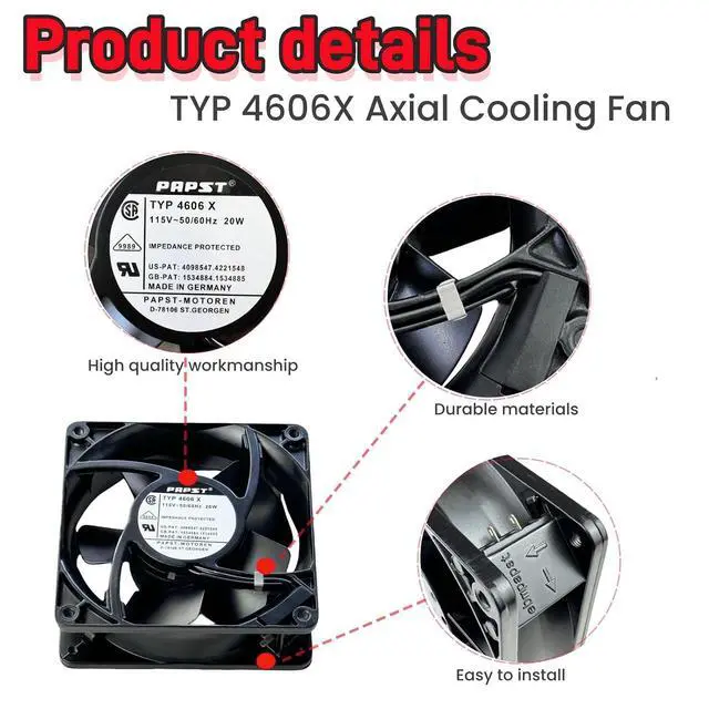 Alt view image 3 of 7 - for PAPST TYP 4606X 115V 50/60Hz 120MM 20W 12038 All-Metal high Temperature Resistant Cooling Fan
