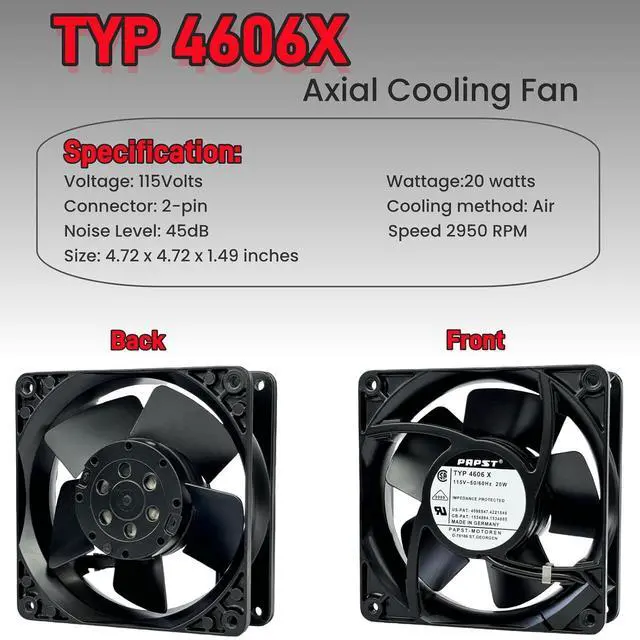 Alt view image 2 of 7 - for PAPST TYP 4606X 115V 50/60Hz 120MM 20W 12038 All-Metal high Temperature Resistant Cooling Fan