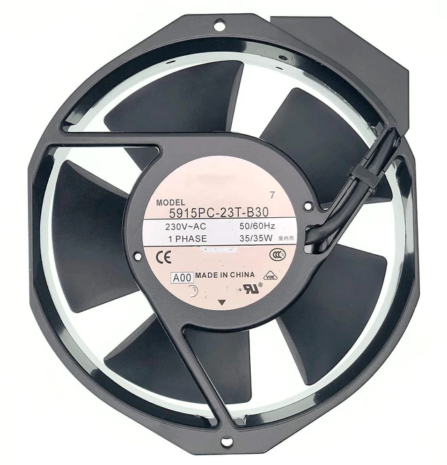 Main image of New Aluminum Frame Cooling fan for NMB 5915PC-23T-B30 A00,56 DBA,190 MA, Ball Bearing, 230~AC 50/60Hz 35W, Fan Frame Size: 172x150x38mm,2-pin.