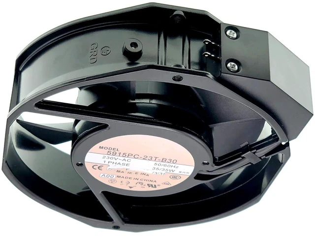 Alt view image 6 of 7 - New Aluminum Frame Cooling fan for NMB 5915PC-23T-B30 A00,56 DBA,190 MA, Ball Bearing, 230~AC 50/60Hz 35W, Fan Frame Size: 172x150x38mm,2-pin.