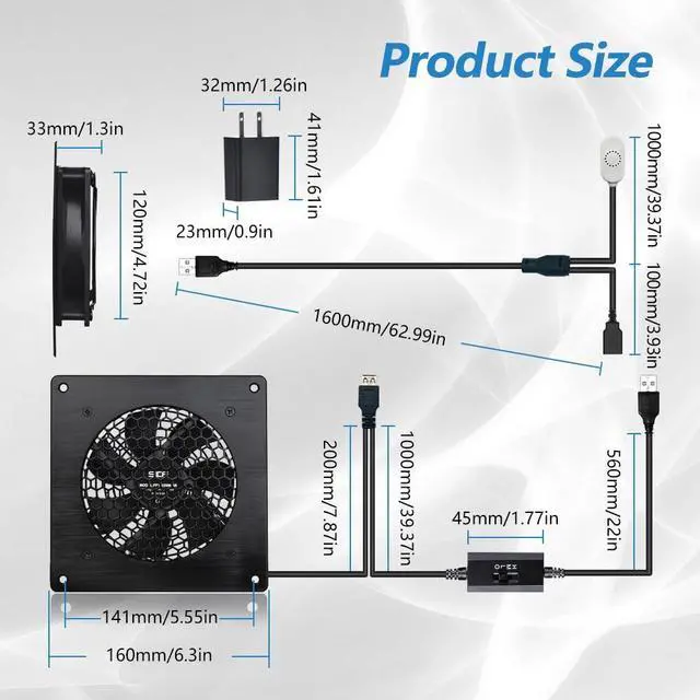 Alt view image 6 of 7 - 120mm USB Quiet Cabinets Cooling Fan System 6" With 30°C fixed thermostat control, for Home Theater AV Cabinets,Plant house, pet kennel. (Temperature Control 120mm Fan)