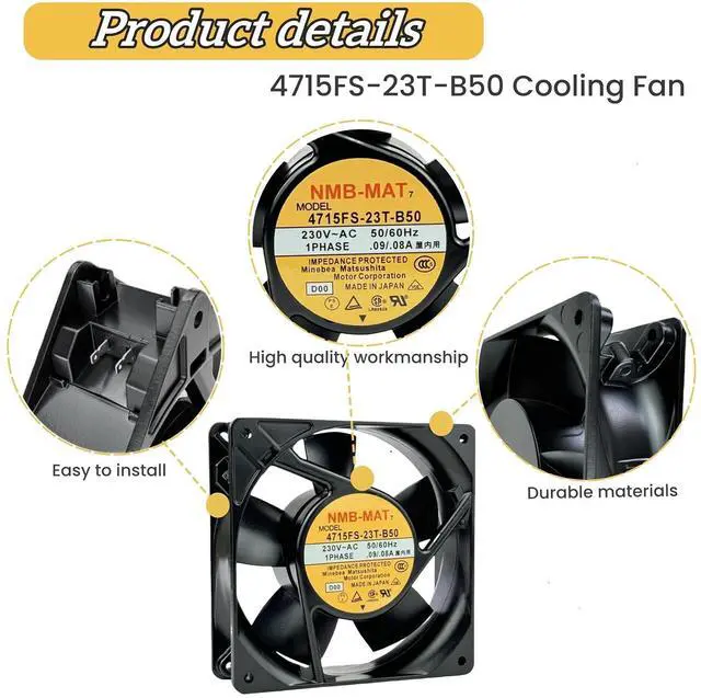 Alt view image 3 of 7 - for NMB 4715FS-23T-B50 AXIAL Fan, 230VAC 0.09/0.08A 50/60Hz 12CM Cooling Fan, 120x120x38mm 12038 Cooling Fan