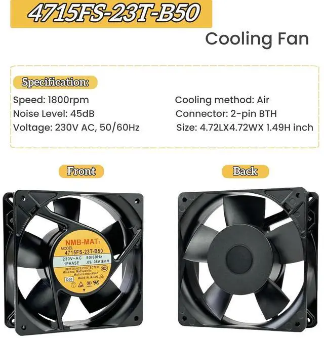 Alt view image 4 of 7 - for NMB 4715FS-23T-B50 AXIAL Fan, 230VAC 0.09/0.08A 50/60Hz 12CM Cooling Fan, 120x120x38mm 12038 Cooling Fan