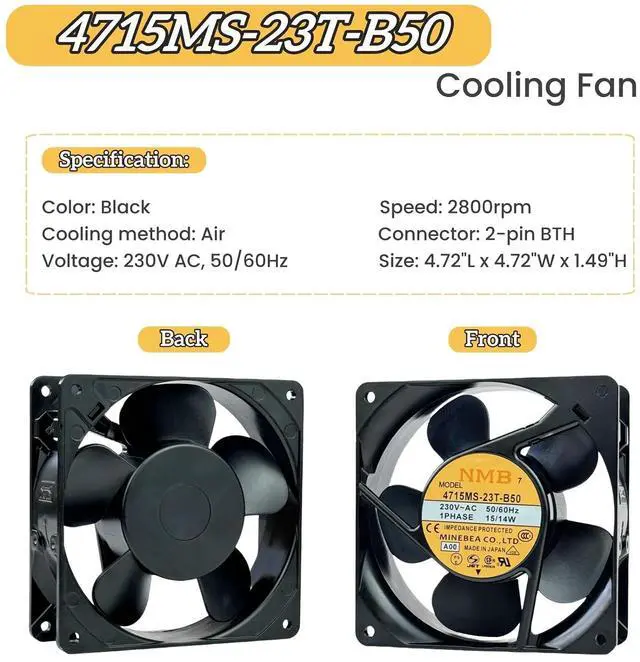 Alt view image 2 of 7 - for NMB 4715MS-23T-B50 Cooling Fan, AC230V 15/14W 50/60Hz 120×120 ×38mm Cooling Fan