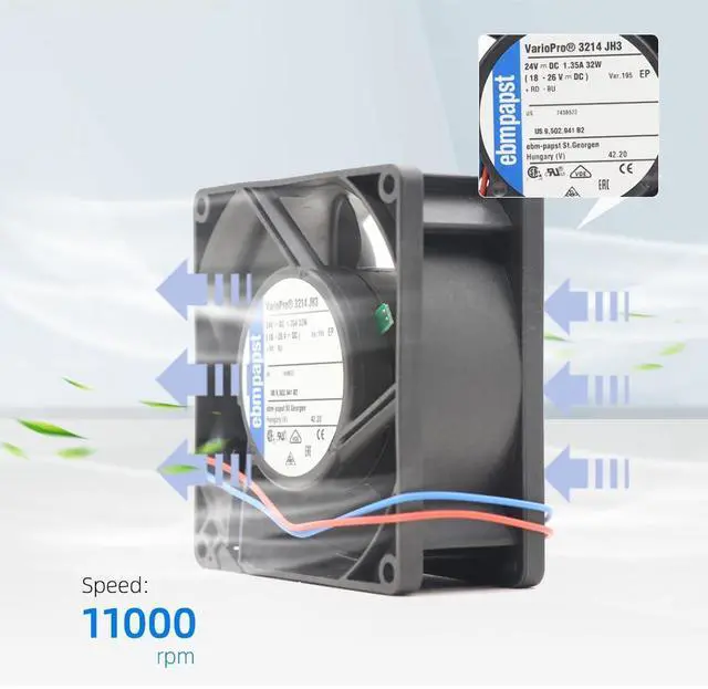 Alt view image 3 of 7 - 3214 JH3 24VDC Axial Fan for ebM Papst -3214JH3 238 m³/h Airflow 11,000 RPM 30W 1.24A Compact Cooling Fan Compatible with Inverter