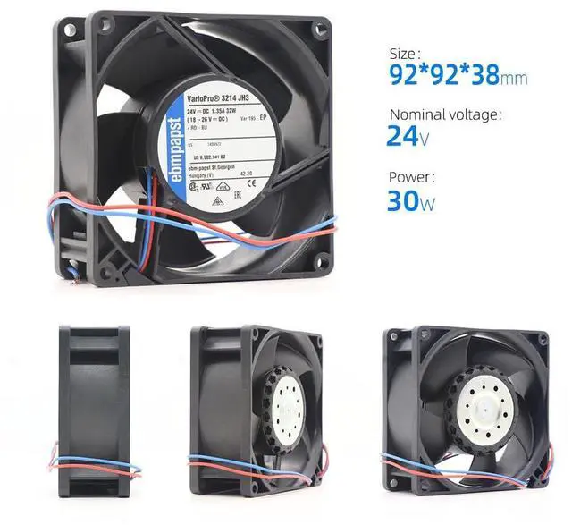 Alt view image 2 of 7 - 3214 JH3 24VDC Axial Fan for ebM Papst -3214JH3 238 m³/h Airflow 11,000 RPM 30W 1.24A Compact Cooling Fan Compatible with Inverter