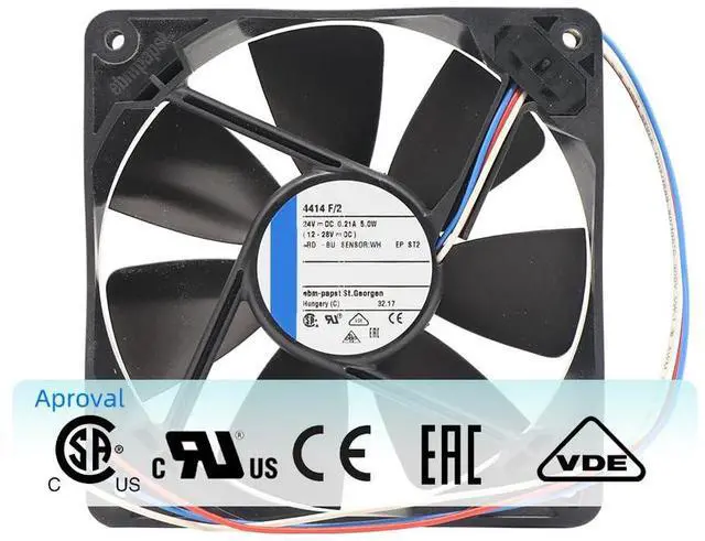Alt view image 6 of 6 - 4414F/2 for ebm papst 24V DC Cooling Fan, 4414F2 Fan 0.21A 5W Axial Ball Bearing Cabinet Cooling Fan 2900RPM 168m³/h Airflow 120x120x25mm