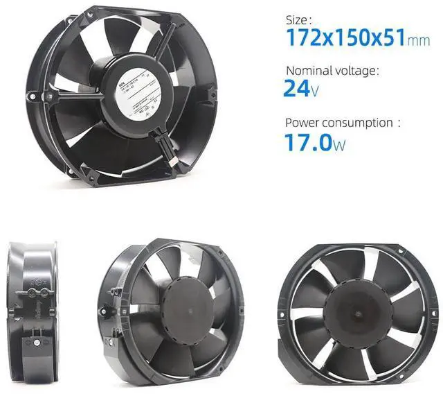 Alt view image 2 of 7 - 6424 Compact Axial Fan for eBm Papst - 6424 Metal Fan 24V DC 17W 0.71A 3400RPM Ball Inverter Axial Industrial Cooling Fans for UPS, Server Racks, Telecom & Medical Equipment 172 * 150 * 51MM