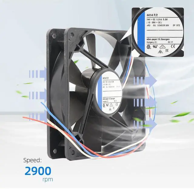 Alt view image 3 of 6 - 4414F/2 for ebm papst 24V DC Cooling Fan, 4414F2 Fan 0.21A 5W Axial Ball Bearing Cabinet Cooling Fan 2900RPM 168m³/h Airflow 120x120x25mm