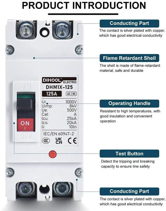 Alt view image 4 of 7 - DIHOOL DC Main 125 Amp Circuit Breaker, 500V Battery Disconnect Switch, Master Switch for Boat Trolling Motor Marine ATV Trailer