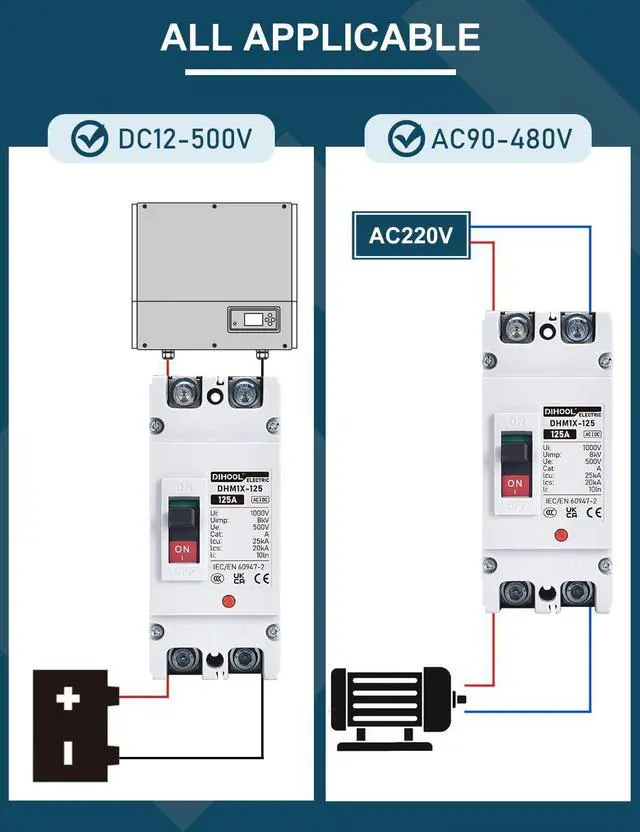 Alt view image 2 of 7 - DIHOOL DC Main 125 Amp Circuit Breaker, 500V Battery Disconnect Switch, Master Switch for Boat Trolling Motor Marine ATV Trailer