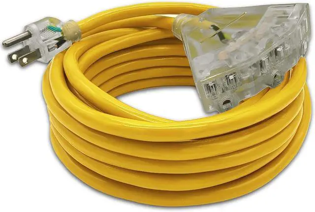 Alt view image 2 of 6 - 25 ft - 14 Gauge Heavy Duty Extension Cord - 3 Outlet Lighted SJTW - Indoor/Outdoor Extension Cord by Watt's Wire - 25' 14-Gauge Grounded 15 Amp Extension Cord