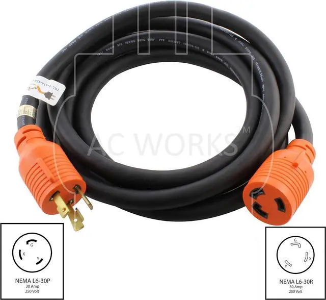 Alt view image 2 of 4 - AC WORKS NEMA L6-30 Rubber SOOW 10/3 Extension Cord (25FT)