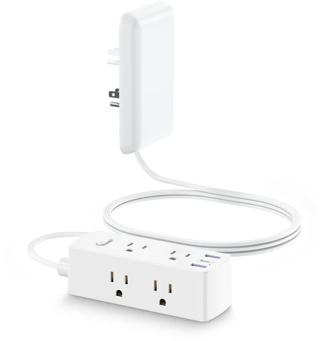 Main image of Flat Extension Cord with Outlet Cover, Flat Plug Power Strip with 6 Outlets and 3 USB Ports, 8 FT Cord Hidden Outlet Extender for Tight Spaces
