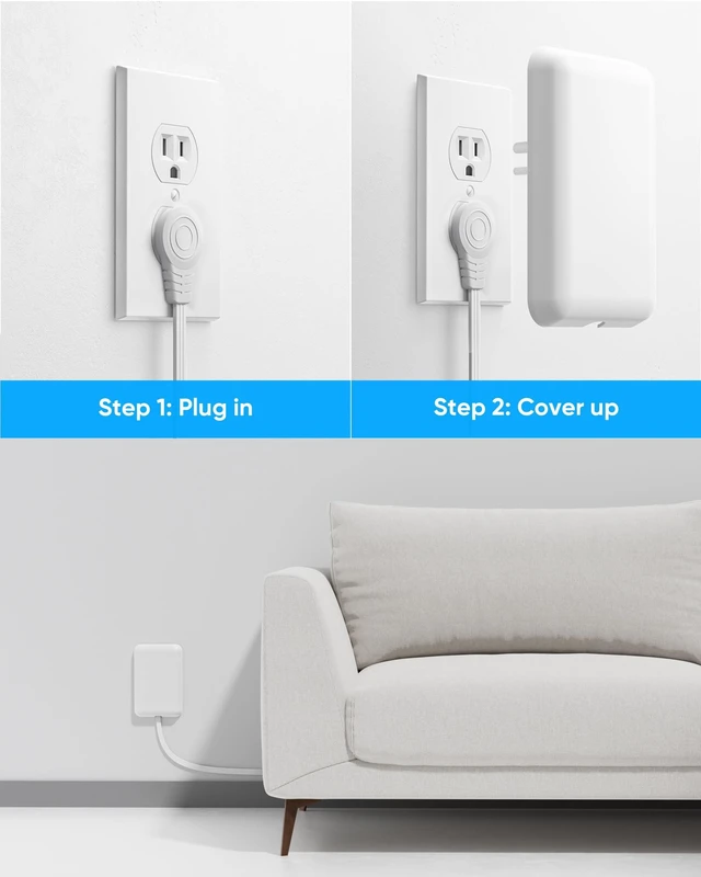 Alt view image 4 of 7 - Flat Extension Cord with Outlet Cover, Flat Plug Power Strip with 6 Outlets and 3 USB Ports, 8 FT Cord Hidden Outlet Extender for Tight Spaces