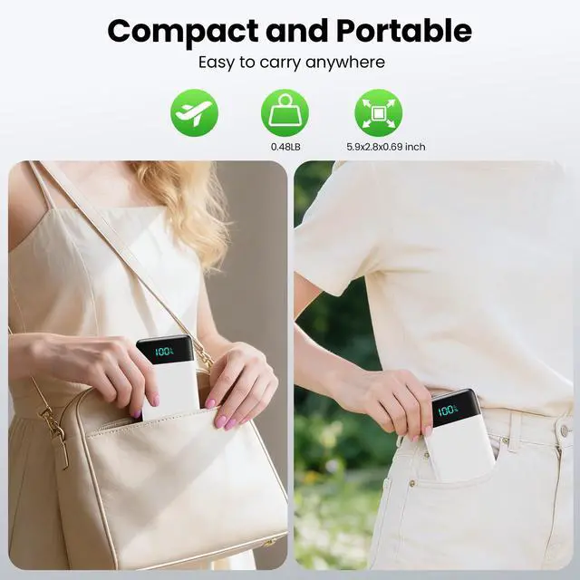 Alt view image 6 of 7 - Portable Charger with Built-in AC Plug and Cables,13800mAh All in One USB C Fast Charging Power Bank,Travel Essentials Portable Phone Charger Battery Pack for iPhone 17/16/15/14,Galaxy,Android-White