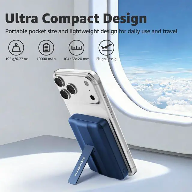 Alt view image 5 of 7 - ViewSonic Magnetic Power Bank,10000mAh for MagSafe Battery Pack, 22.5W PD Fast Charging,LED Display & Foldable Stand Wireless Portable Charger for iPhone 17/16/15/14/13/12/Pro/Pro Max/Plus,Sea Blue