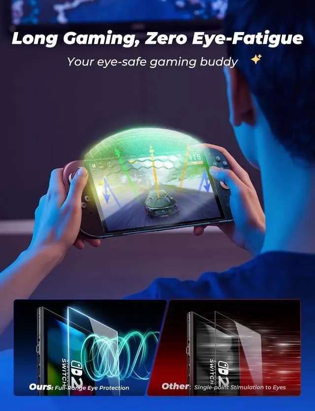 Alt view image 3 of 7 - ViewSonic for Nintendo Switch 2 Eye Protection Screen Protector 7.9'' 2025, Anti-Glare, Blue Light Filter, HD Clear, Automatic Dust Removal, 9H Tempered Glass, Compatible with Switch Console, 2 Pack