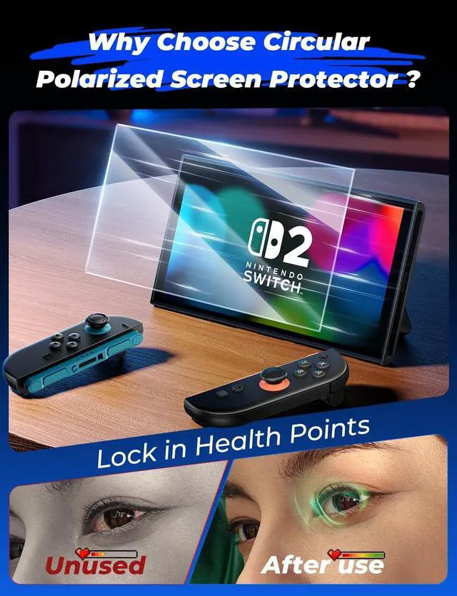 Alt view image 2 of 7 - ViewSonic for Nintendo Switch 2 Eye Protection Screen Protector 7.9'' 2025, Anti-Glare, Blue Light Filter, HD Clear, Automatic Dust Removal, 9H Tempered Glass, Compatible with Switch Console, 2 Pack
