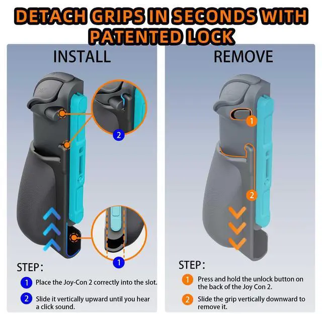Alt view image 6 of 7 - ViewSonic NexGrip Ergonomic Grip Set for Nintendo Switch 2 Joycons, Grip Case Compatible with Joy Con 2 Controller, Compatible with Switch 2 Joycon, Switch 2 Accessories - Black