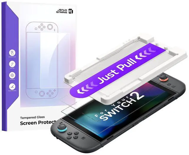 Main image of ViewSonic 2-Pack Tempered Glass Screen Protector for Switch 2, Place & Pull Guide Frame for Effortless Installation, Ultra Clear 9H+ Hardness, Anti Fingerprint, Shatter Resistant Switch2 Accessories