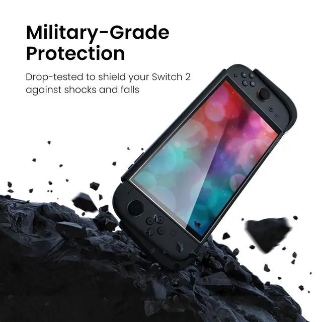 Alt view image 5 of 7 - ViewSonic P2 Shield Dockable Case and Screen Protector for Nintendo Switch 2 2025, TPU Grip Protective Cover and 9H Tempered Glass Film with Alignment Installation Frame, Black