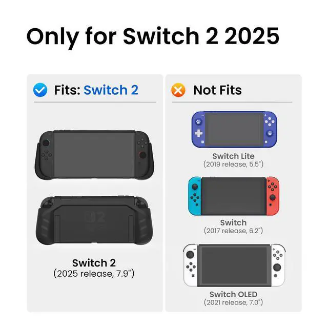 Alt view image 2 of 7 - ViewSonic P2 Shield Dockable Case and Screen Protector for Nintendo Switch 2 2025, TPU Grip Protective Cover and 9H Tempered Glass Film with Alignment Installation Frame, Black
