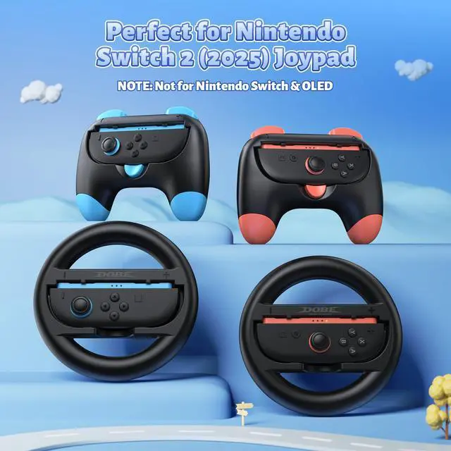 Alt view image 2 of 7 - ViewSonic Controller Grips & Steering Wheels for Switch 2 (2025), Ergonomic Handles Kit for Mario Kart World/8 Deluxe Wheel, Switch2 Joypad Accessories for Family Party (4 pack)
