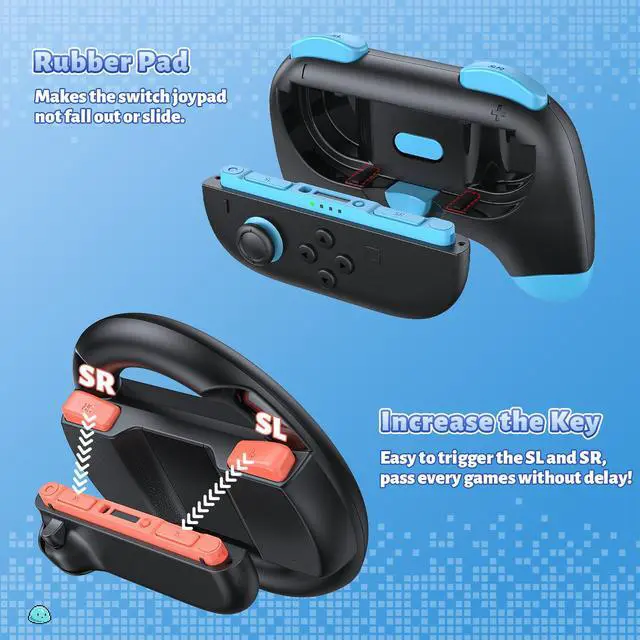 Alt view image 6 of 7 - ViewSonic Controller Grips & Steering Wheels for Switch 2 (2025), Ergonomic Handles Kit for Mario Kart World/8 Deluxe Wheel, Switch2 Joypad Accessories for Family Party (4 pack)