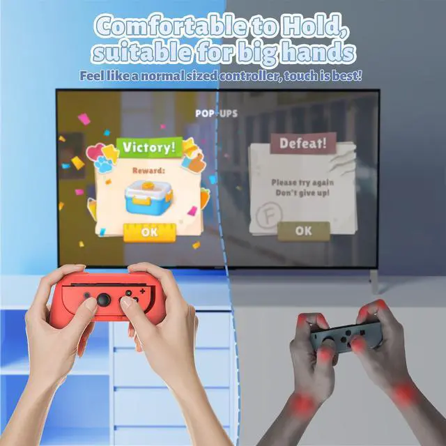Alt view image 3 of 7 - ViewSonic Grips Compatible with Nintendo Switch for Joy Con & OLED Model for Joycon, Wear-Resistant Handle Kit and Non-Slip Thumb Grips for Switch Joycon 1 Controller 2 Pack (Blue and Red)