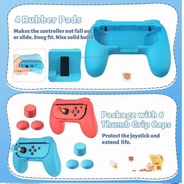 Alt view image 4 of 7 - ViewSonic Grips Compatible with Nintendo Switch for Joy Con & OLED Model for Joycon, Wear-Resistant Handle Kit and Non-Slip Thumb Grips for Switch Joycon 1 Controller 2 Pack (Blue and Red)