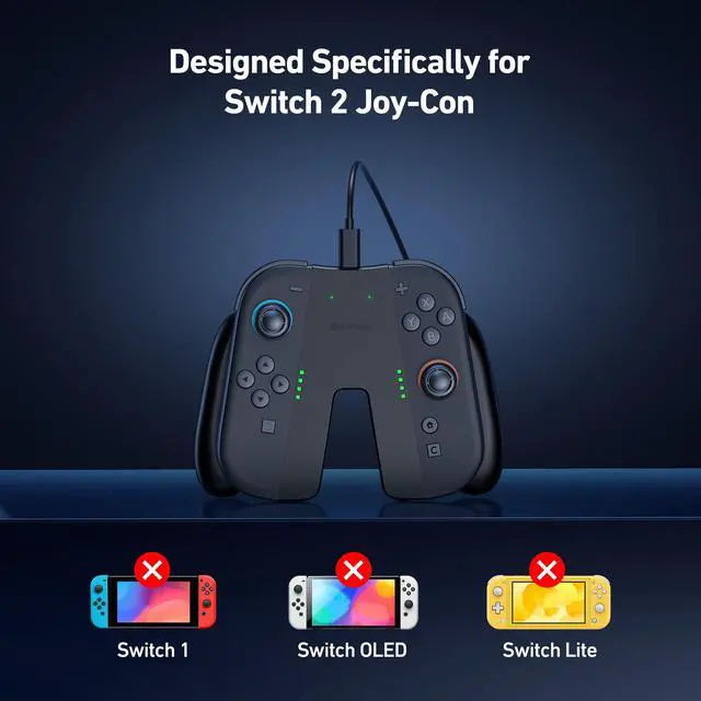 Alt view image 2 of 7 - ViewSonic Charging Grip & Charging Dock for Switch 2, Magnetic Grip Controller Compatible with Switch 2 Joycons, Play While Charging with LED Indicator-Black