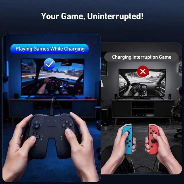 Alt view image 3 of 7 - ViewSonic Charging Grip & Charging Dock for Switch 2, Magnetic Grip Controller Compatible with Switch 2 Joycons, Play While Charging with LED Indicator-Black