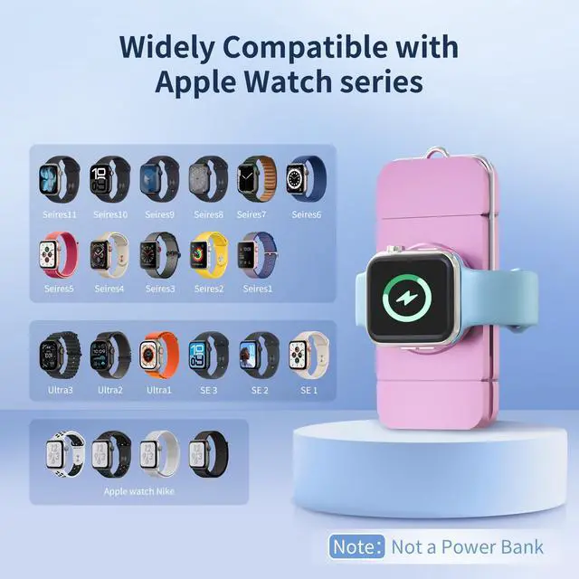 Alt view image 6 of 7 - ViewSonic Charger for Apple Watch, Magnetic Portable iwatch Charger, USB C &USB A Fast Wireless Charging Travel Charger for Apple Watch Series 11/10/9/8/7/6/5/4/3/2/1/SE/UItra 2/Ultra,Pink
