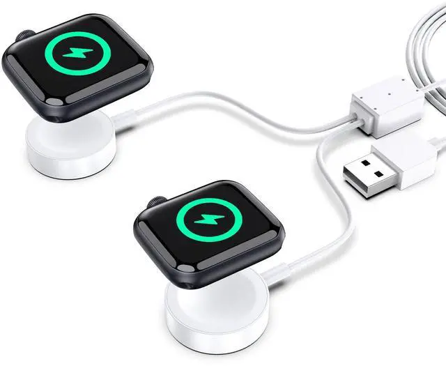 Main image of Dual Charger for Apple Watch Charger, 4.9FT Double iWatch Charger 2 in 1 Magnetic Wireless Portable Charger Cable for Apple Watch Series 11/10/9/8/7/6/SE/SE2/Ultra/5/4/3/2-White