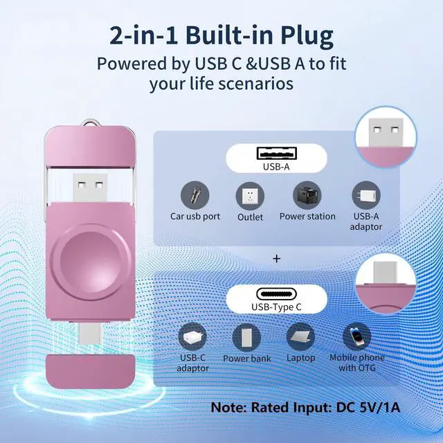Alt view image 3 of 7 - ViewSonic Charger for Apple Watch, Magnetic Portable iwatch Charger, USB C &USB A Fast Wireless Charging Travel Charger for Apple Watch Series 11/10/9/8/7/6/5/4/3/2/1/SE/UItra 2/Ultra,Pink