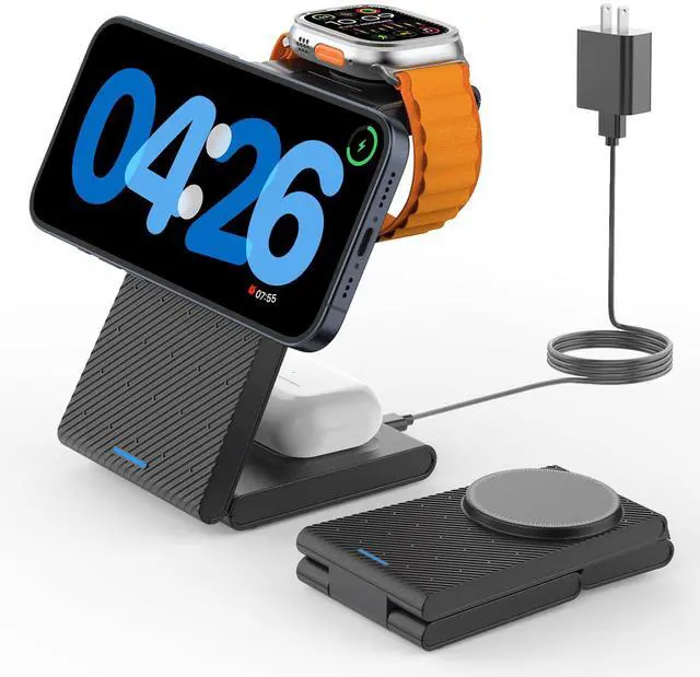 Main image of ViewSonic 3 in 1 Wireless Charging Station for Magsafe, Foldable Magnetic Wireless Charger Stand for Multiple Devices, Wireless Charger for iPhone 17 16-12 Series, Apple Watch 11-2, AirPods 4/3/2/Pro