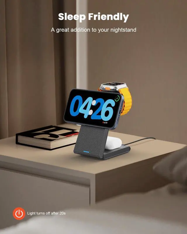 Alt view image 6 of 7 - ViewSonic 3 in 1 Wireless Charging Station for Magsafe, Foldable Magnetic Wireless Charger Stand for Multiple Devices, Wireless Charger for iPhone 17 16-12 Series, Apple Watch 11-2, AirPods 4/3/2/Pro
